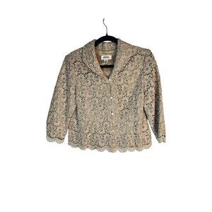 Talbots Size 6 Petite Gold Lace Metallic Blazer Jacket Cropped 3/4 Sleeve